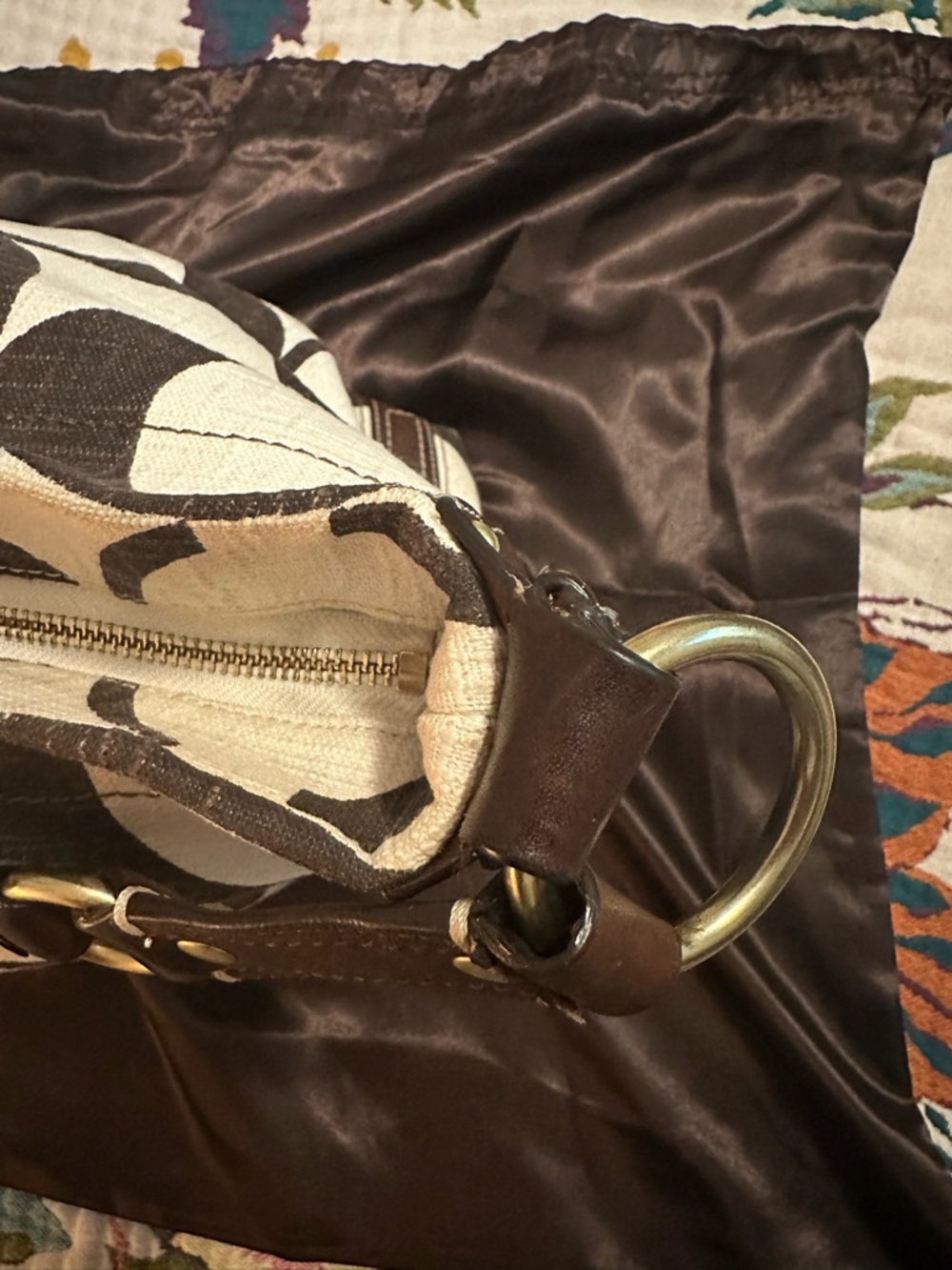 Vintage Coach Carly LARGE Beige and Brown Leather Trim Canvas Shoulder Bag Y2K - Picture 9 of 16